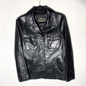 Vintage Dockers Outerwear Black Genuine Leather Button Up Jacket M